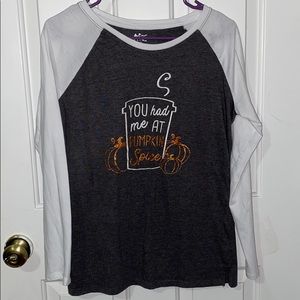 Grey and white long sleeve t-shirt